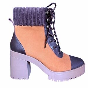 C&V Size 7 Chelsea & Violet Zaira Leather and Suede Lug Sole Platform Booties